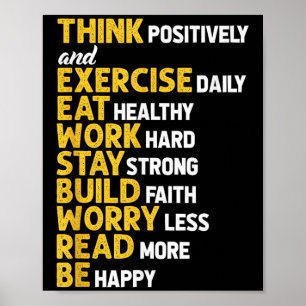 Poster Pense Positivamente Exercite-se Diariamente Motiva