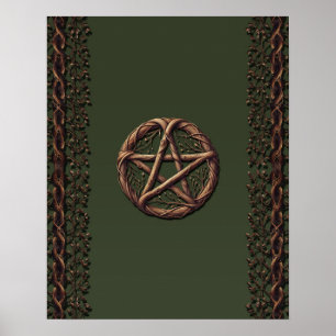 Poster Pentáculo de Galho de Madeira Verde Oliva Wiccano 