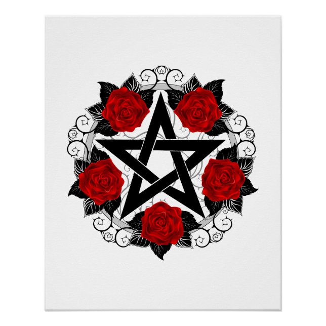 Pôster Pentagrama com Rosas vermelhas (Frente)
