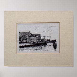 Pôster Pentekening Zwolle Oversticht met Pelserbrugje