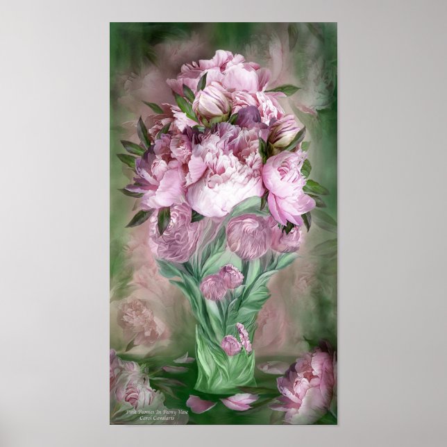 Poster Peões Rosa Em Peony Vase Art Poster/Impressão (Frente)