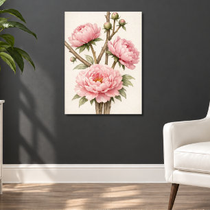 Poster Peônia Botânica Rosa