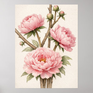 Poster Peônia Botânica Rosa