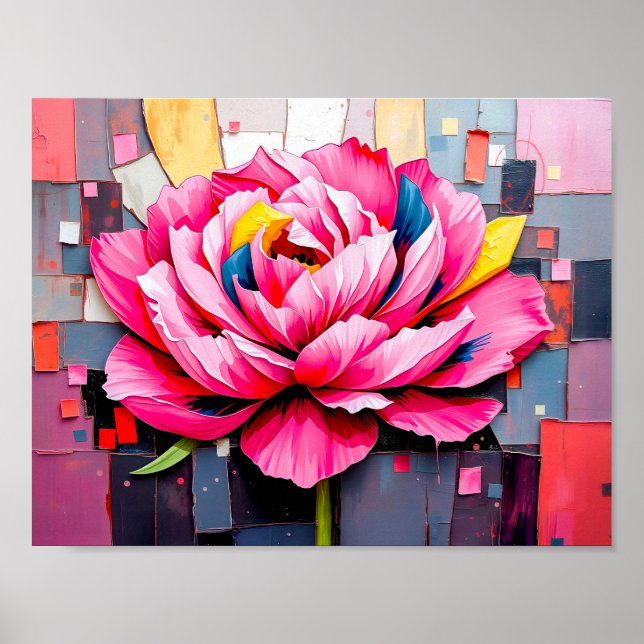 Poster Peônia Delicada em Estilo Abstrato Moderno (Frente)