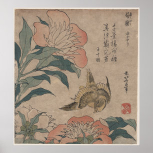 Pôster Peônia e canário por Katsushika Hokusai