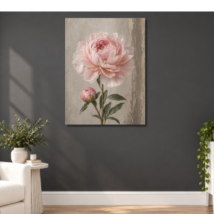 Poster Peônia Rosa Bege em Flor com Botão Botânico