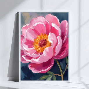 Poster Peônia Rosa Bonita Pintura de Flor Aquarela