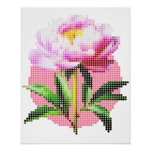 Pôster Peônia Rosa Pontilhada Mosaico Flor