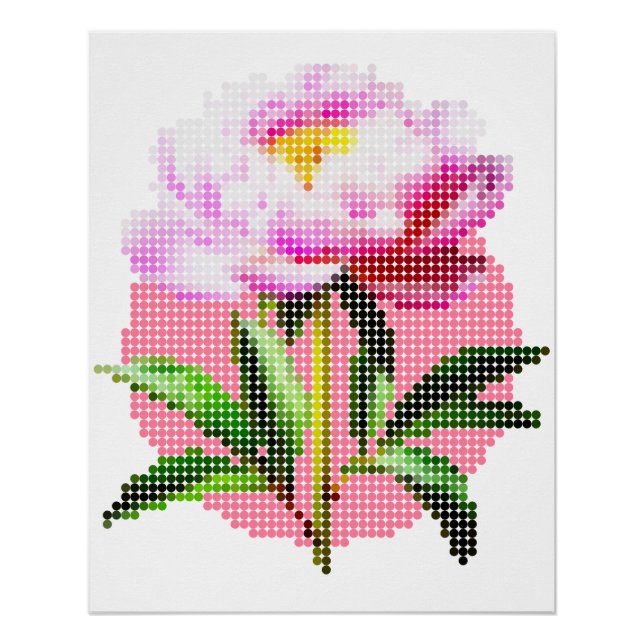 Pôster Peônia Rosa Pontilhada Mosaico Flor (Frente)