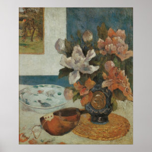 Pôster Peônias e bandolim chineses por Paul Gauguin