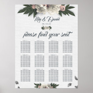 Poster Peônias florais glamoroso do branco e do pêssego