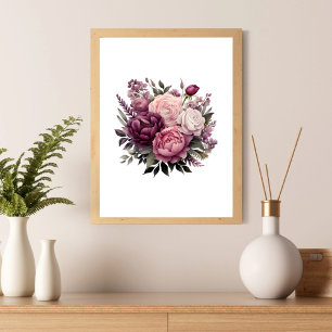 Poster Peônias Florais Rosa Branco Roxo Rosa Flor