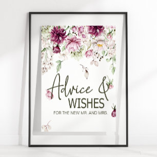 Poster Peônias Rosa Borgonha Floral Cartão de Casamento &
