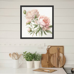 Poster Pêonias Rosa Molhada de Cana-de-Água Pintada Quadr