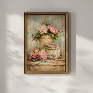 Poster Peônias Shabby Chic e Lata Antiga