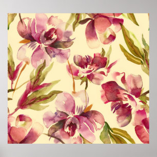 Poster Peonies Watercolor: Bliss de Fundo sem Costura
