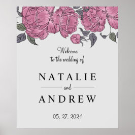 Poster Peonies Wedding Welcome Sign