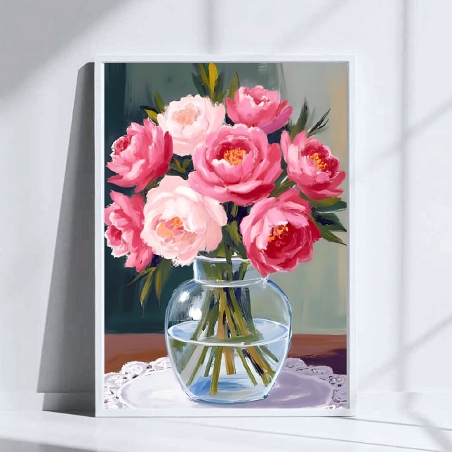 Poster Peony Bouquet | Flower Vase Pink Watercolor Floral (Criador carregado)