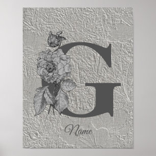 Poster Peony Elegante Monograma Inicial G Personalizado