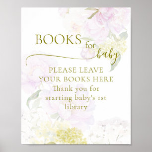 Poster Peony Hydrangea Pastel Chá de fraldas Livros Para