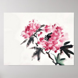 Poster Peony Japanese minimal art painting 