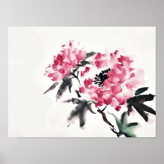 Poster Peony pintura de arte mínima japonesa (Frente)