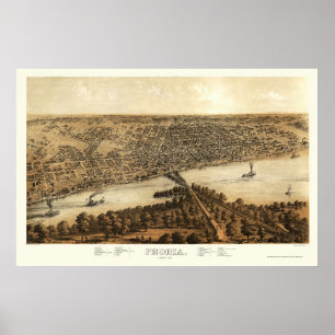 Poster Peoria, Mapa Panorâmico do IL - 1867