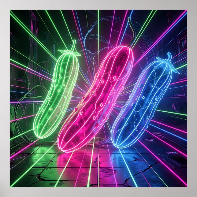 Poster Pepinos Neon Cyberpunk Glowing (Frente)