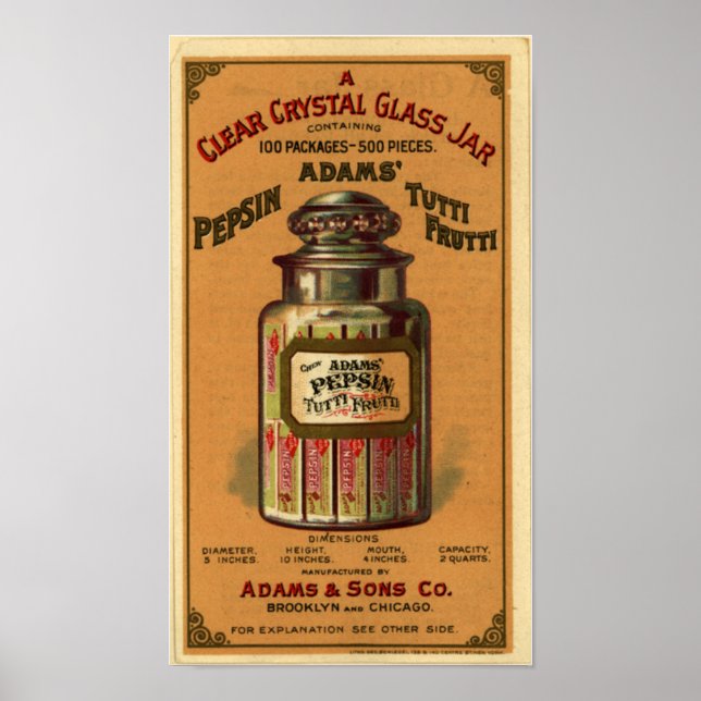 Pôster Pepsin Tutti Frutti Gum- 1897 (Frente)