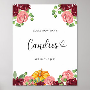 Poster Pequena abóbora floral adivinhe quantos doces