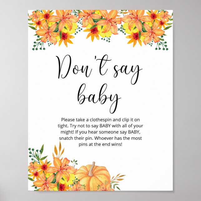 Poster Pequena abóbora floral Não diga bebê  (Frente)