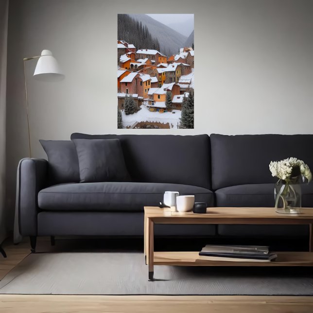 Poster Pequena aldeia italiana na montanha | Arte AI (Criador carregado)