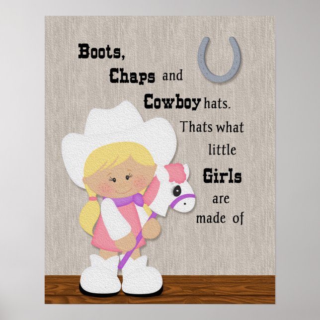 Poster Pequena arte com a palavra Boots e Chaps de cowgir (Frente)