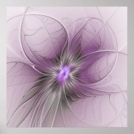 Poster Pequena Bela Cinza Mauve Moderna Flor de Arte Frac