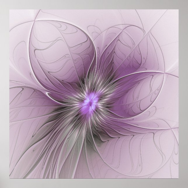 Poster Pequena Bela Cinza Mauve Moderna Flor de Arte Frac (Frente)