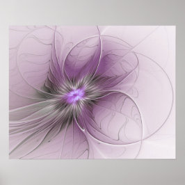 Poster Pequena Bela Cinza Mauve Moderna Flor de Arte Frac