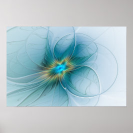 Poster Pequena Bela Moderna Flor de Arte Fractal Azul Dou