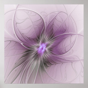 Poster Pequena Beleza Arte Floral Fractal Moderno Rosa Ci