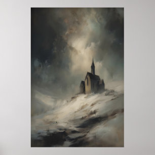 Poster Pequena Capela na Colina Nevada, Igreja Rústica Gó