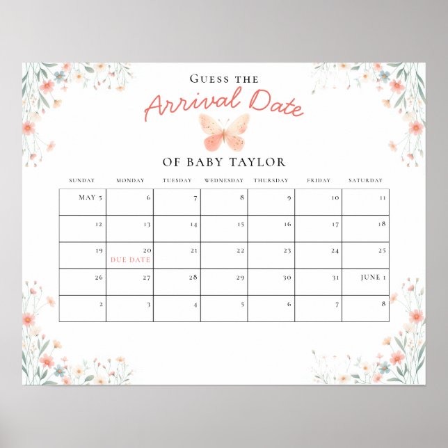 Poster Pequena Chá de fraldas de Coral de Borboleta Adivi (Frente)