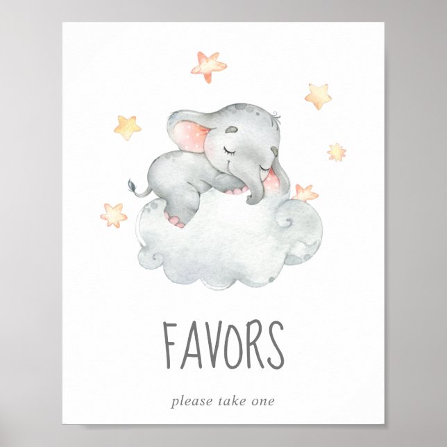 Poster Pequena Chá de fraldas Elefante Favorece Sinal (Frente)