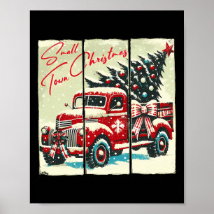 Poster Pequena Cidade Natal Red Truck Árvore de Natal Vin