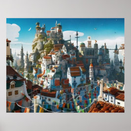 Poster Pequena cidade turística Fantasia moderna da monta