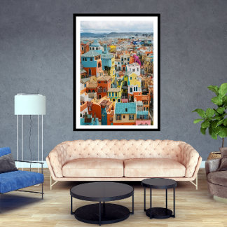 Poster Pequena cidade turística muitas casas coloridas fe