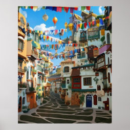 Poster Pequena cidade turística muitas casas coloridas Lu