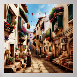 Poster Pequena cidade turística ruas pequenas compra flor