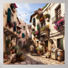 Poster Pequena cidade turística ruas pequenas compra flor