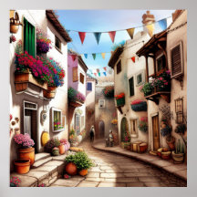 Pequena cidade turística ruas pequenas compra flor