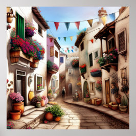 Poster Pequena cidade turística ruas pequenas compra flor
