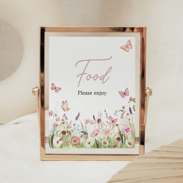 Poster Pequena Comida de Chá de fraldas de flor selvagem (Wildflower Little Butterfly Baby Shower Food Sign)